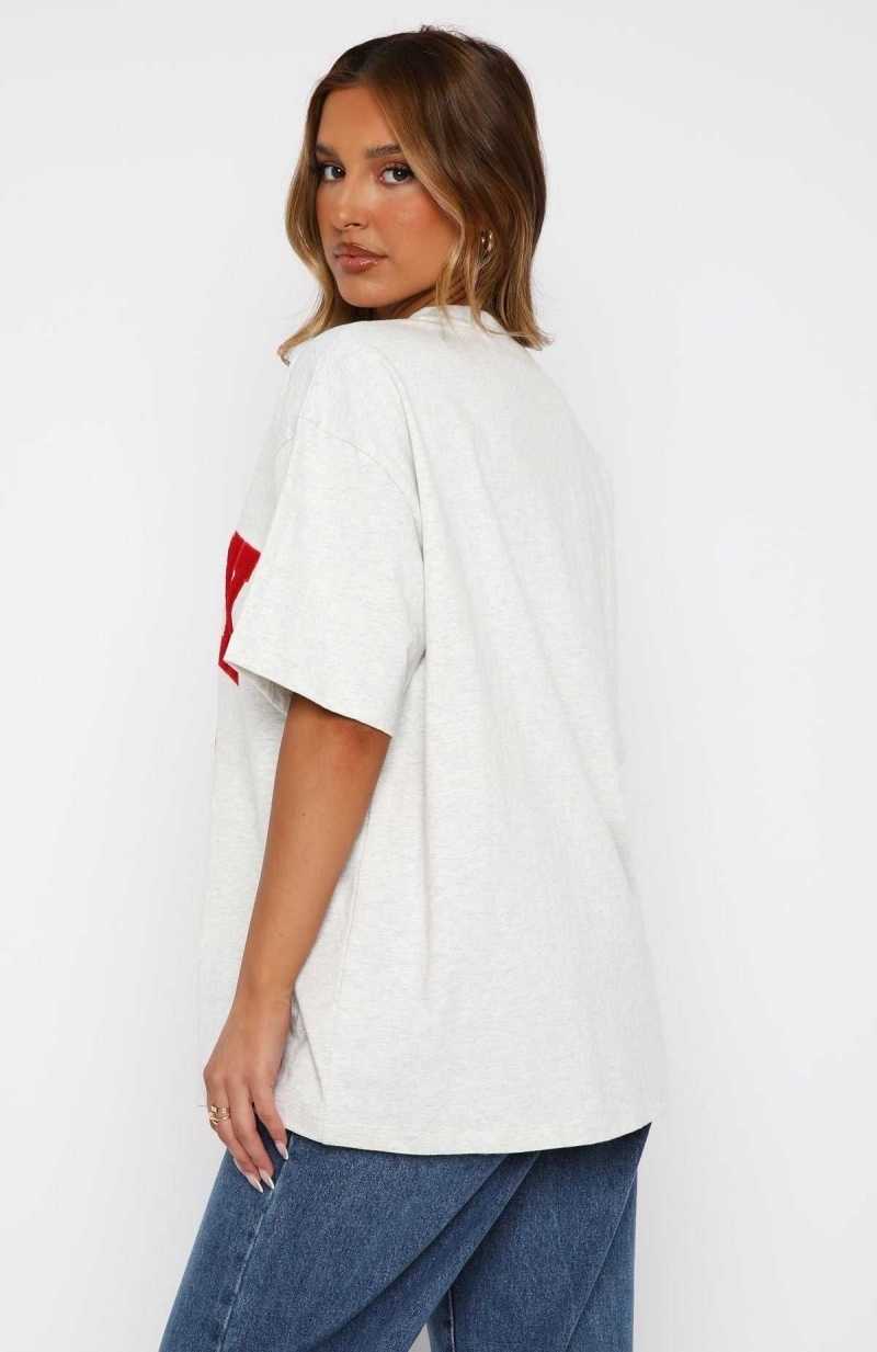 White Fox Give It Away Oversized Tee Grey Marle/Red | HETJYV-506