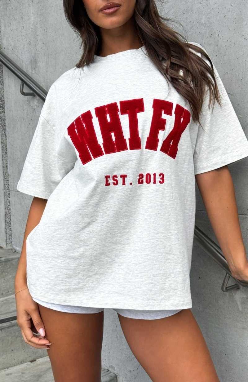 White Fox Give It Away Oversized Tee Grey Marle/Red | HETJYV-506