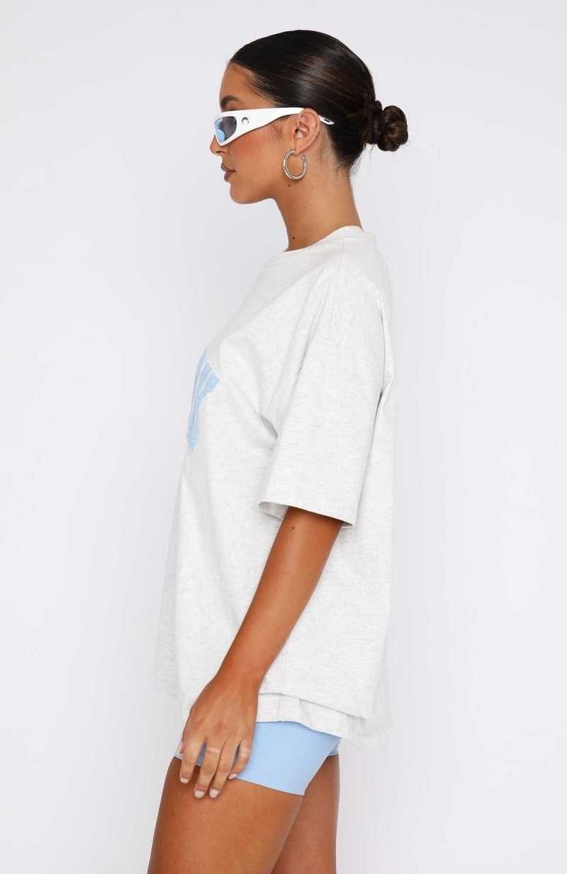 White Fox Give It Away Oversized Tee Grey Marle | QBACEM-524