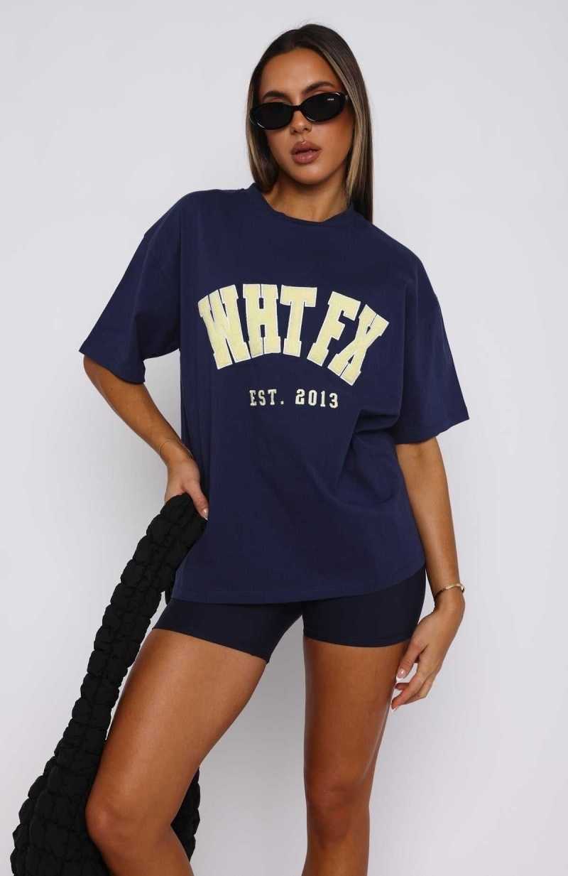 White Fox Give It Away Oversized Tee Navy | LCZNSX-795