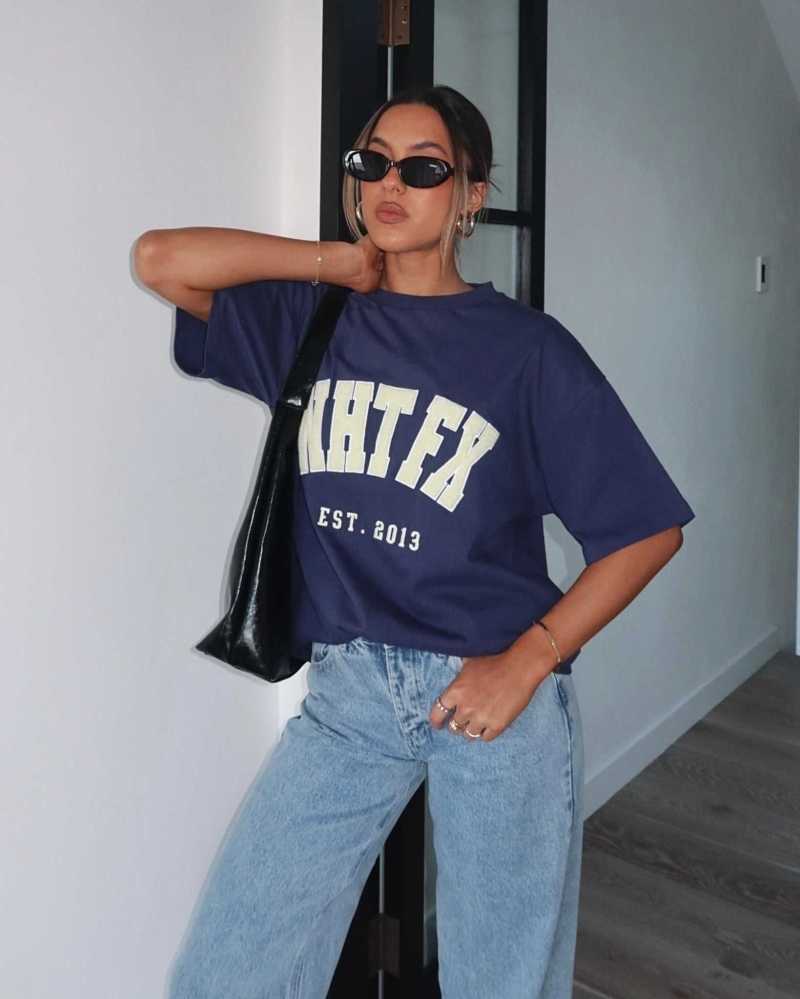 White Fox Give It Away Oversized Tee Navy | LCZNSX-795