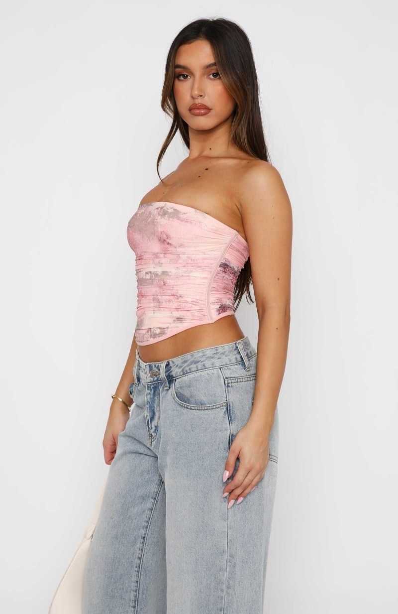 White Fox Give Me Notice Strapless Top Primrose Pink | BWNCYT-261