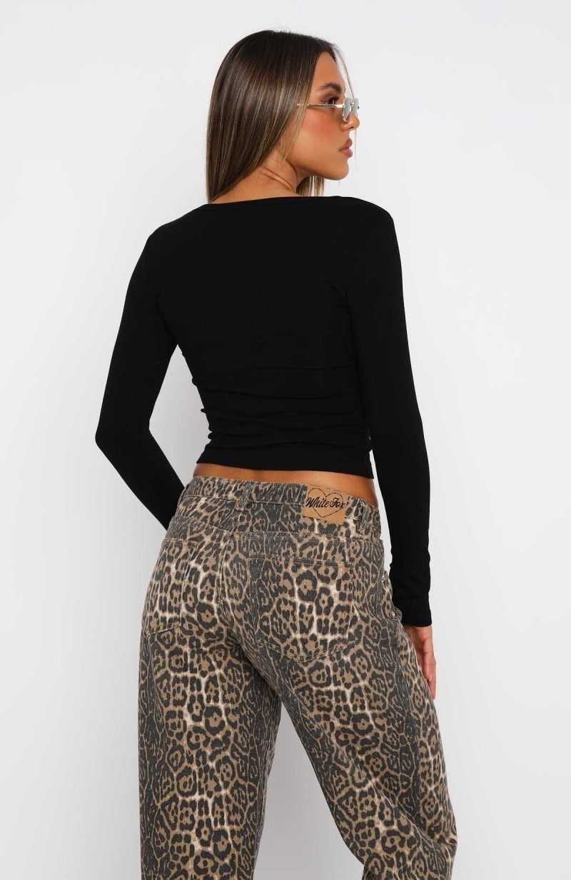 White Fox Give Me The Details Long Sleeve Top Black | ZFJWHQ-570