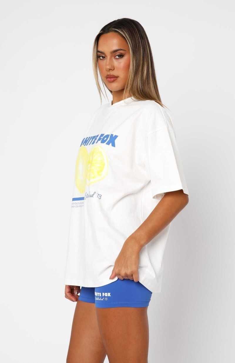 White Fox Gives You Lemons Oversized Tee White | SGYUKC-801