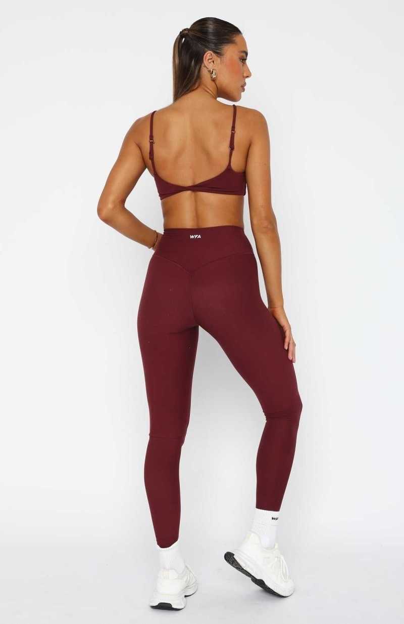 White Fox Go Getter High Waisted Leggings Burgundy | TOAYIL-305