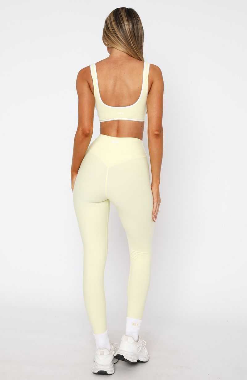 White Fox Go Getter High Waisted Leggings Lemon | XVFNDI-468