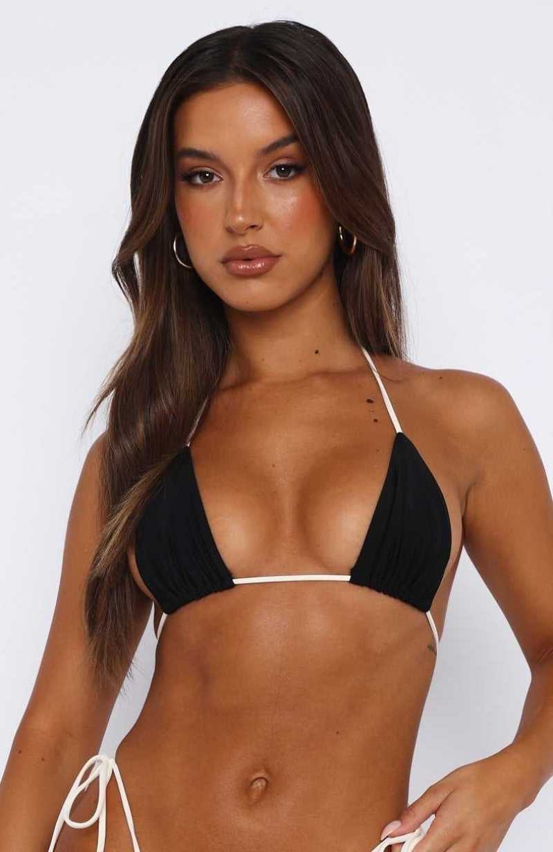 White Fox Golden Hour Bikini Top Black/White | QDUKNS-279