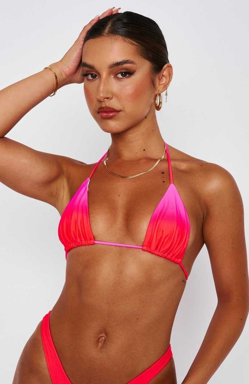 White Fox Golden Hour Bikini Top Strawberry Ombre | XCRKQS-652