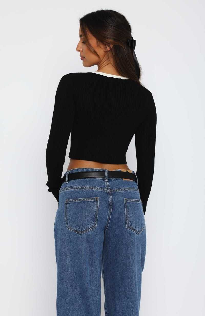 White Fox Good Manners Long Sleeve Top Black | HZEWBC-017