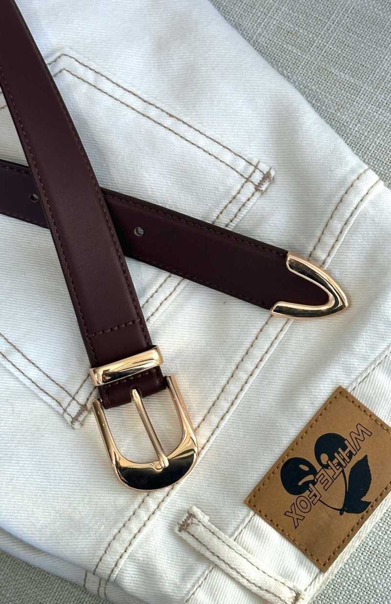 White Fox Got You Hooked Belt Chocolate/Gold | TFBEHM-169