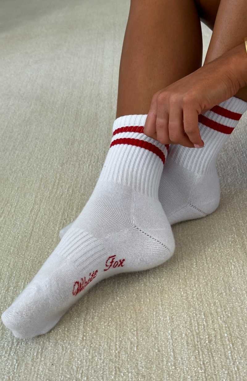 White Fox Grounded Socks White/Red | IBJDOG-140