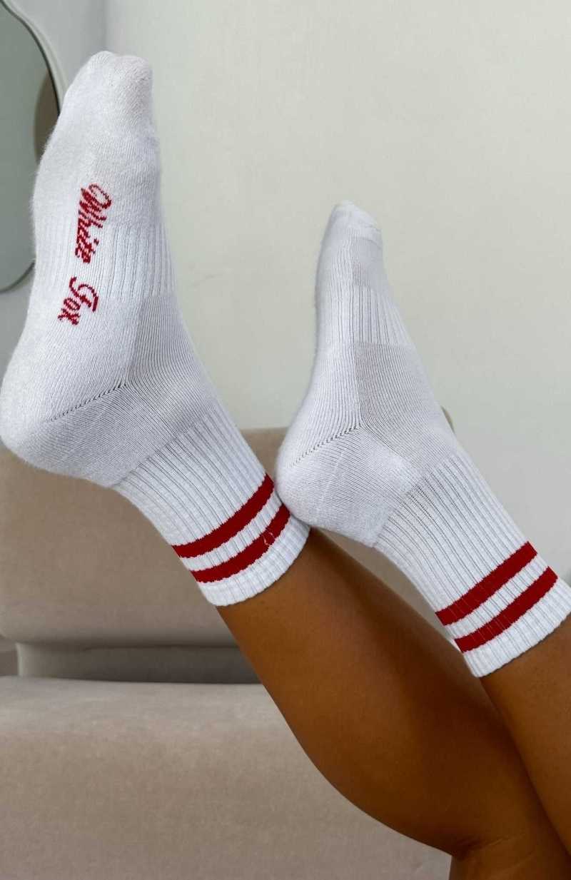 White Fox Grounded Socks White/Red | IBJDOG-140