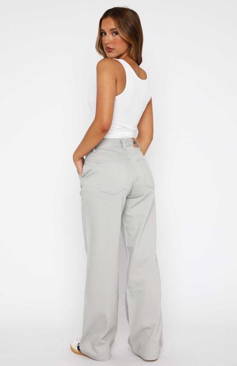 White Fox Hailey Low Rise Wide Leg Jeans Light Grey | HRLPAS-819
