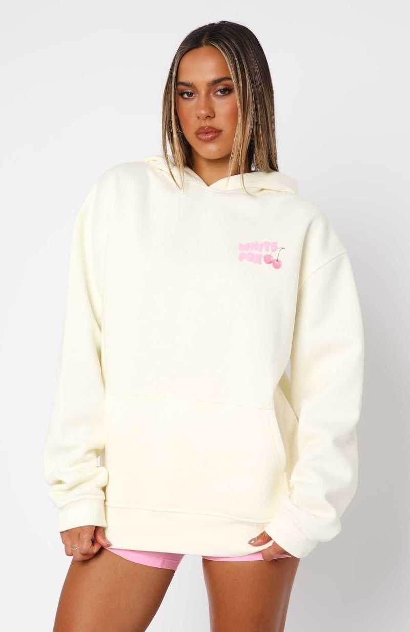 White Fox Happy Days Oversized Hoodie Cream | XFWIRY-148