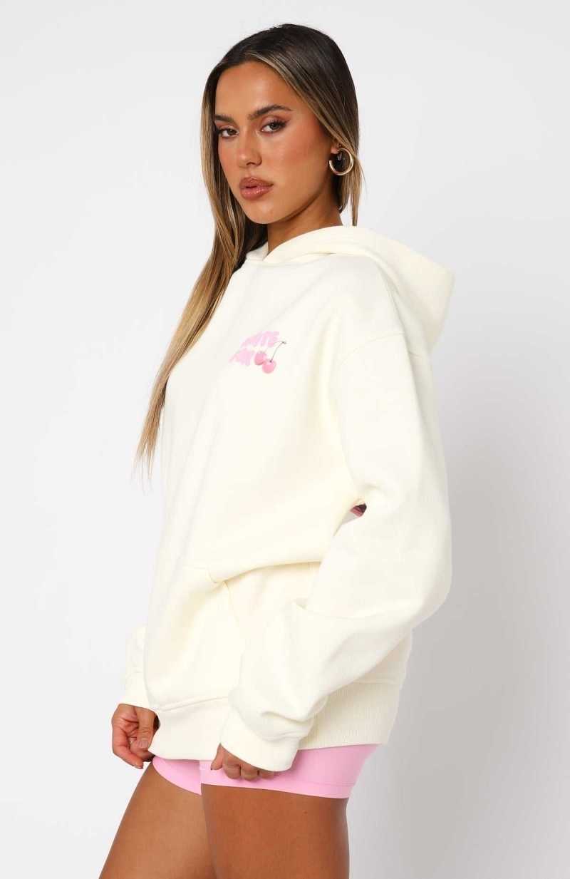 White Fox Happy Days Oversized Hoodie Cream | XFWIRY-148