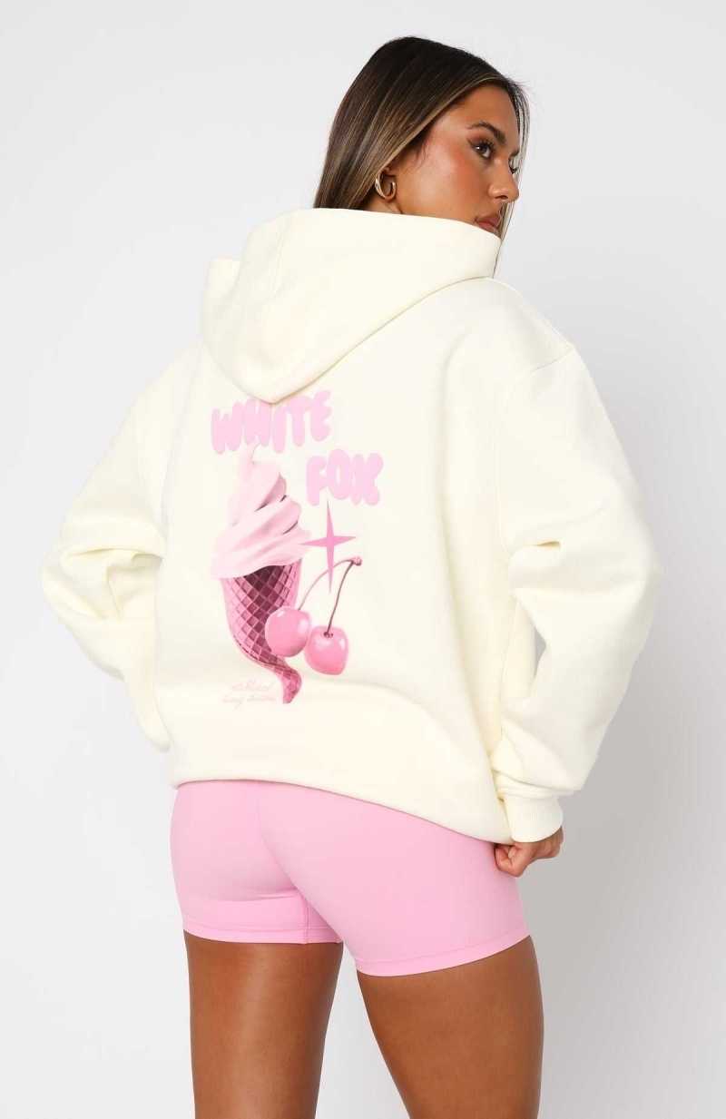 White Fox Happy Days Oversized Hoodie Cream | XFWIRY-148