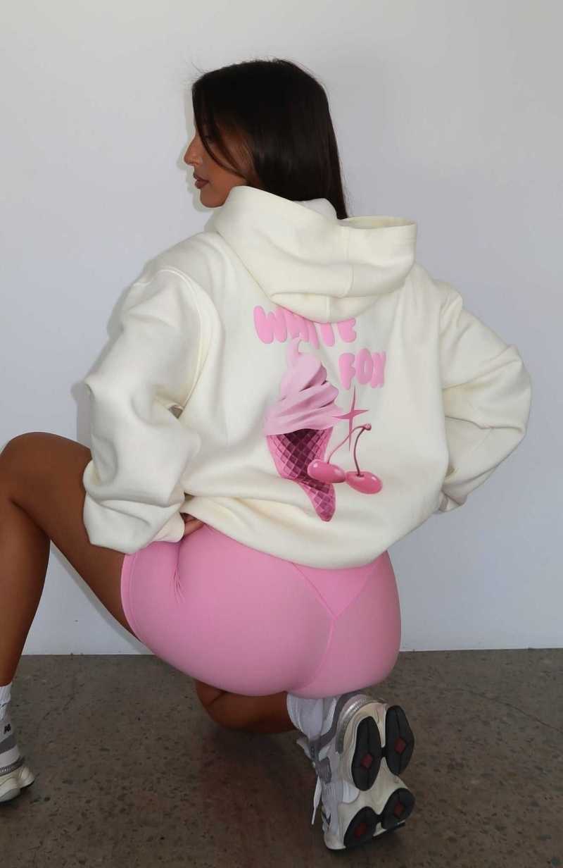White Fox Happy Days Oversized Hoodie Cream | XFWIRY-148