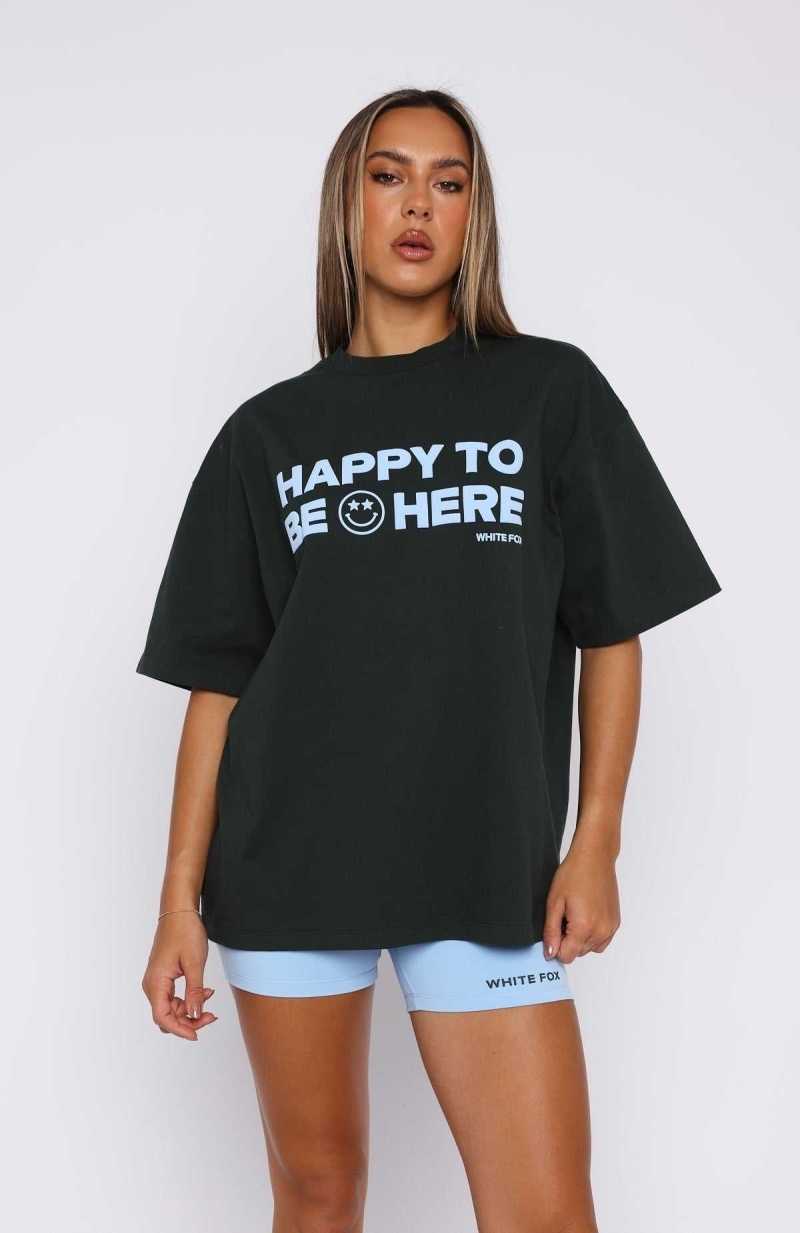 White Fox Happy To Be Here Oversized Tee Forest Green | HCWAFP-916