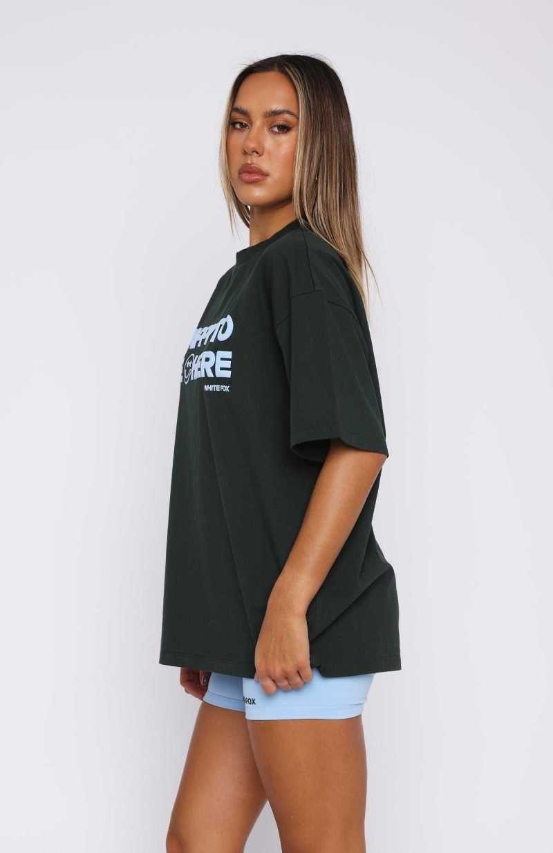 White Fox Happy To Be Here Oversized Tee Forest Green | HCWAFP-916