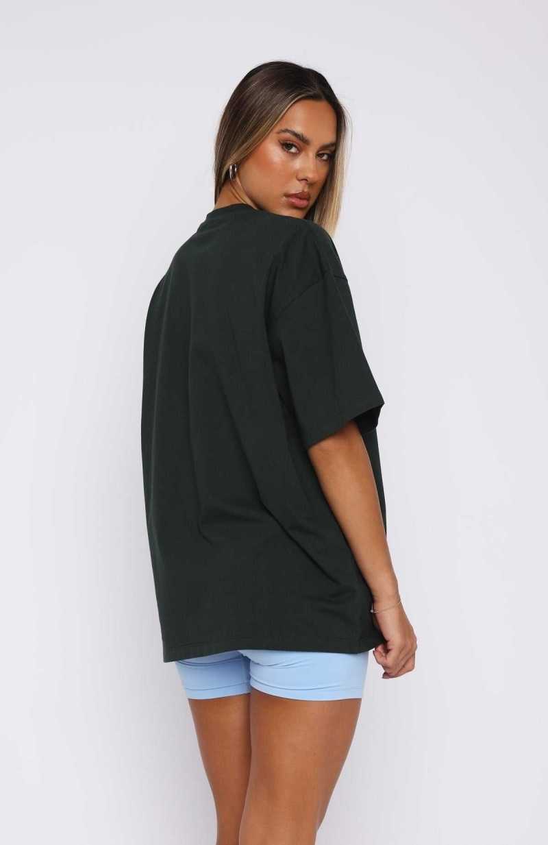 White Fox Happy To Be Here Oversized Tee Forest Green | HCWAFP-916