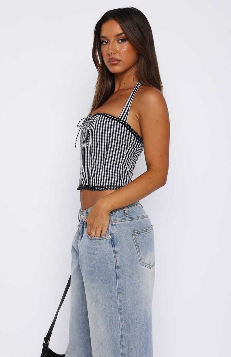 White Fox Have To Let Go Bustier Black Gingham | CXJAEN-930