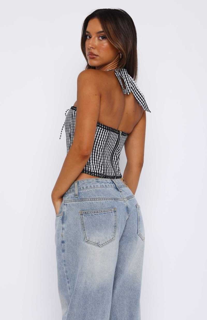 White Fox Have To Let Go Bustier Black Gingham | CXJAEN-930