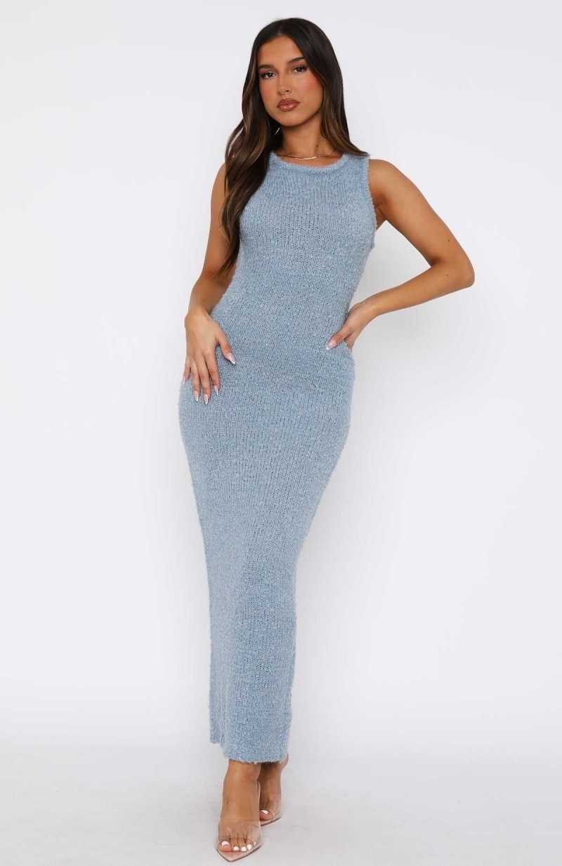 White Fox Have Your Attention Maxi Dress Frosty Blue | MXBFHV-953