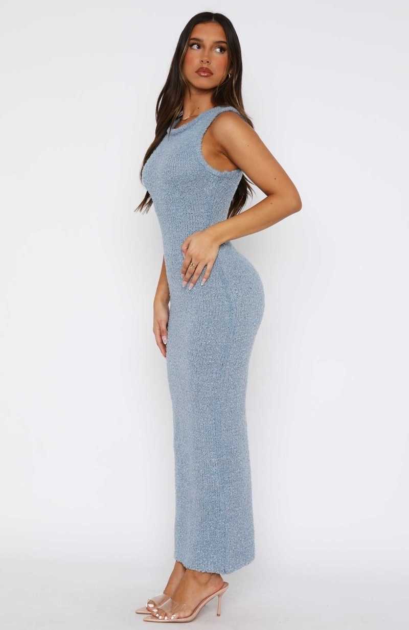 White Fox Have Your Attention Maxi Dress Frosty Blue | MXBFHV-953
