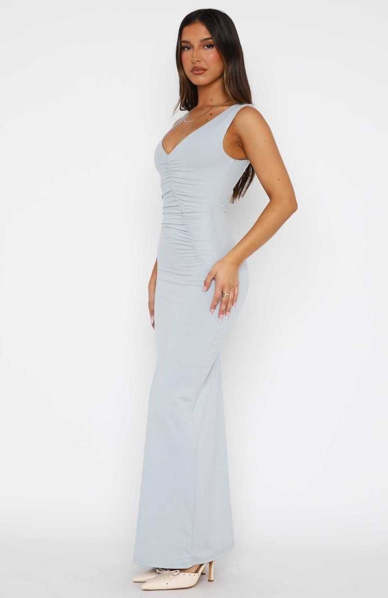White Fox High Attraction Maxi Dress Dusty Blue | PXTMRK-082