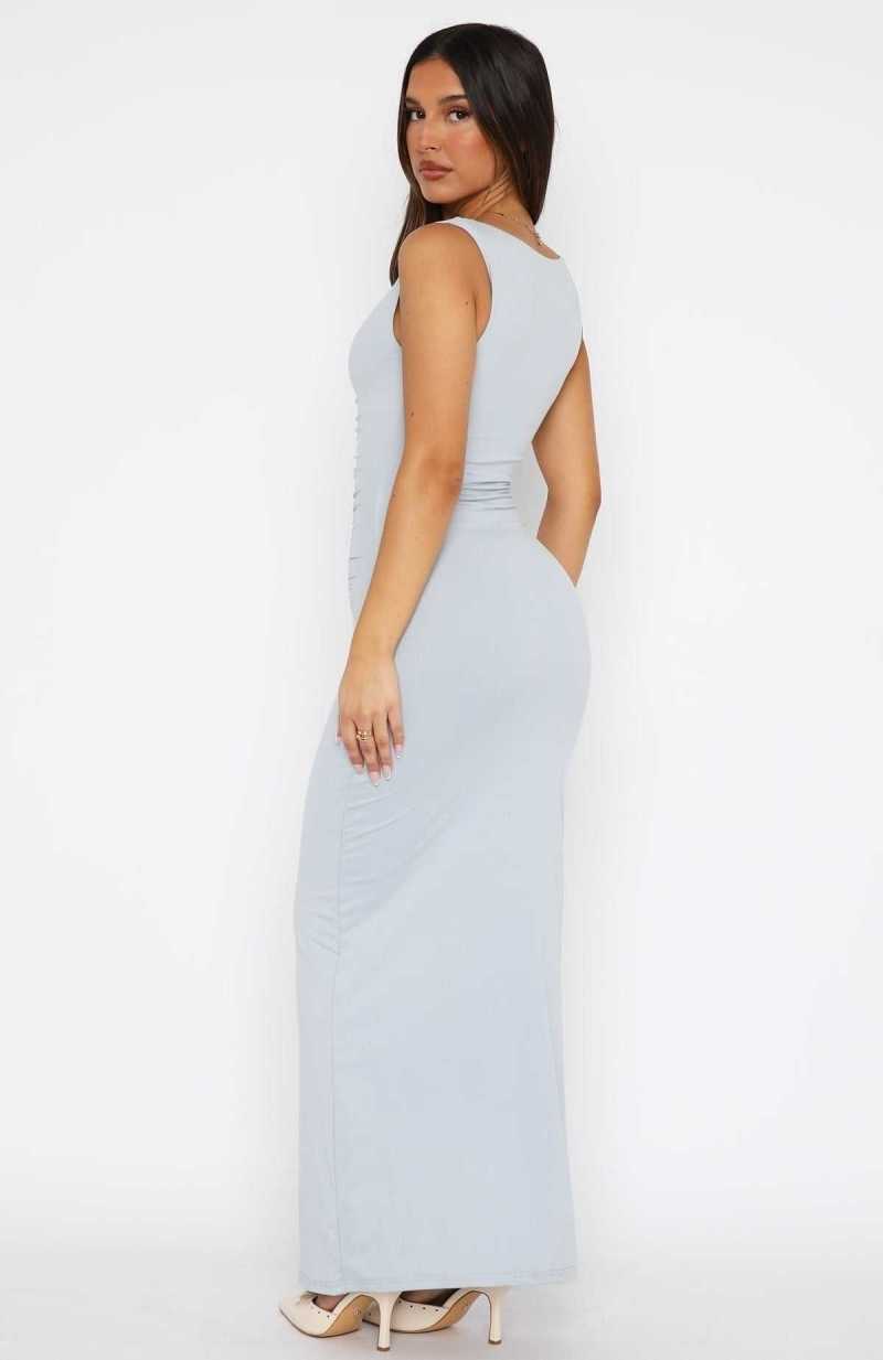 White Fox High Attraction Maxi Dress Dusty Blue | PXTMRK-082