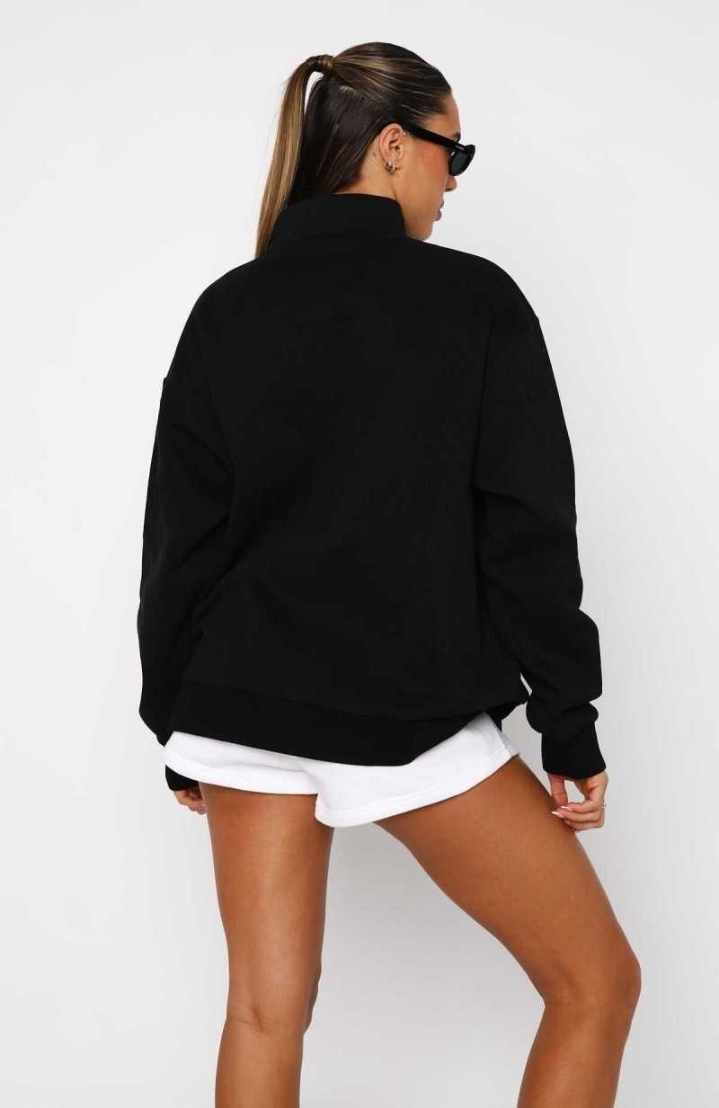 White Fox High Standard Zip Front Sweater Black | KPHMIW-507