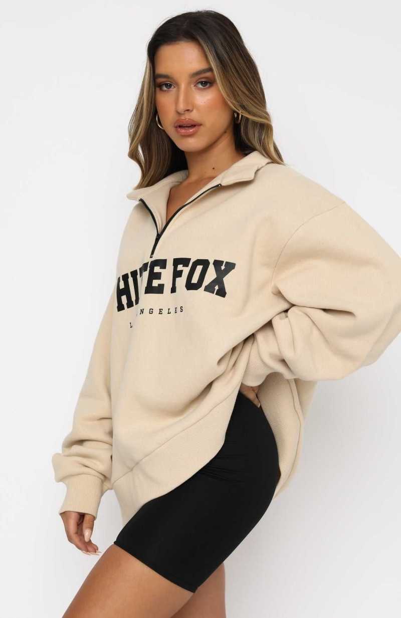 White Fox High Standard Zip Front Sweater Sand | GKSMNQ-605