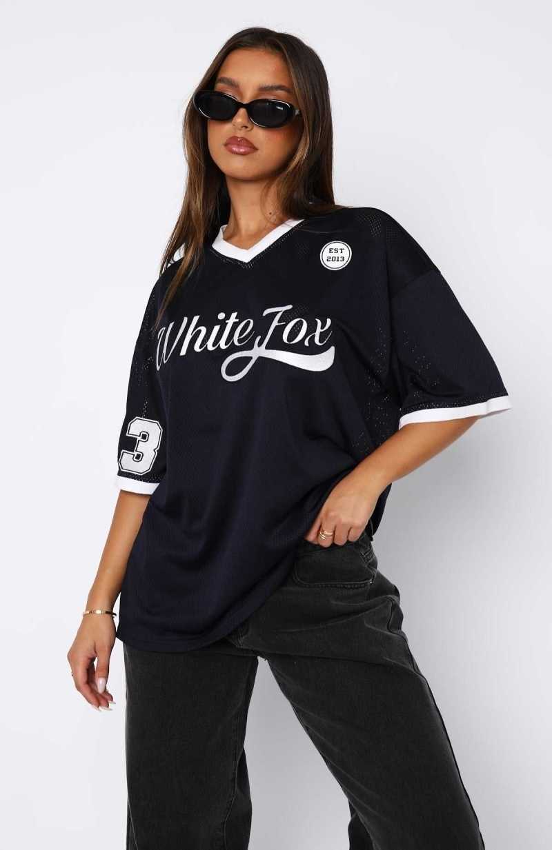 White Fox Hit A Home Run Oversized Jersey Navy | FQLVMJ-265
