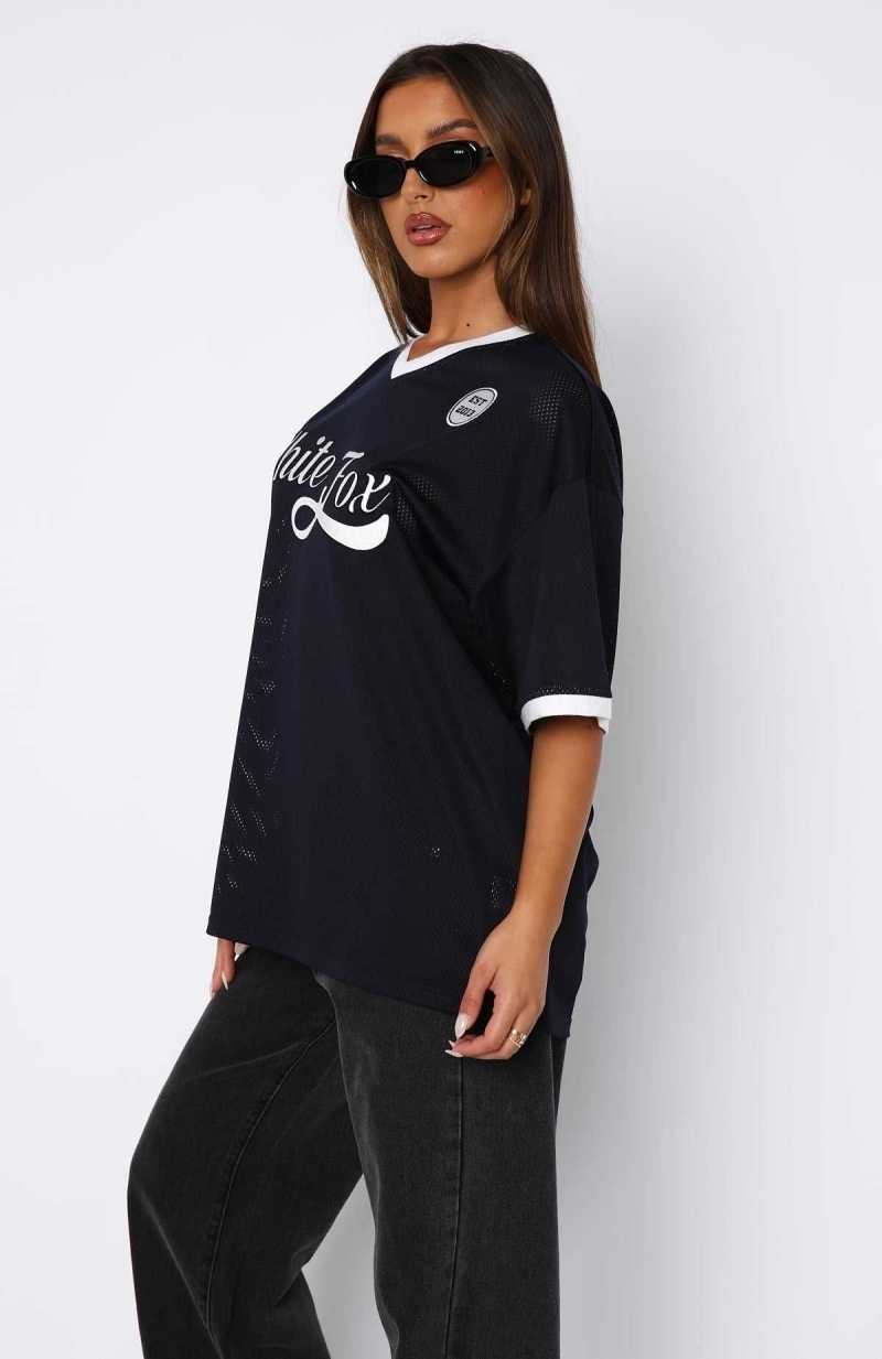 White Fox Hit A Home Run Oversized Jersey Navy | FQLVMJ-265
