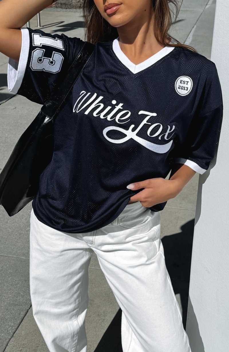 White Fox Hit A Home Run Oversized Jersey Navy | FQLVMJ-265