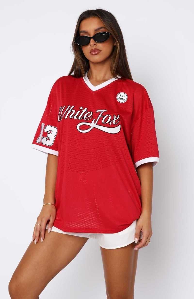 White Fox Hit A Home Run Oversized Jersey Red | AZSUTB-567