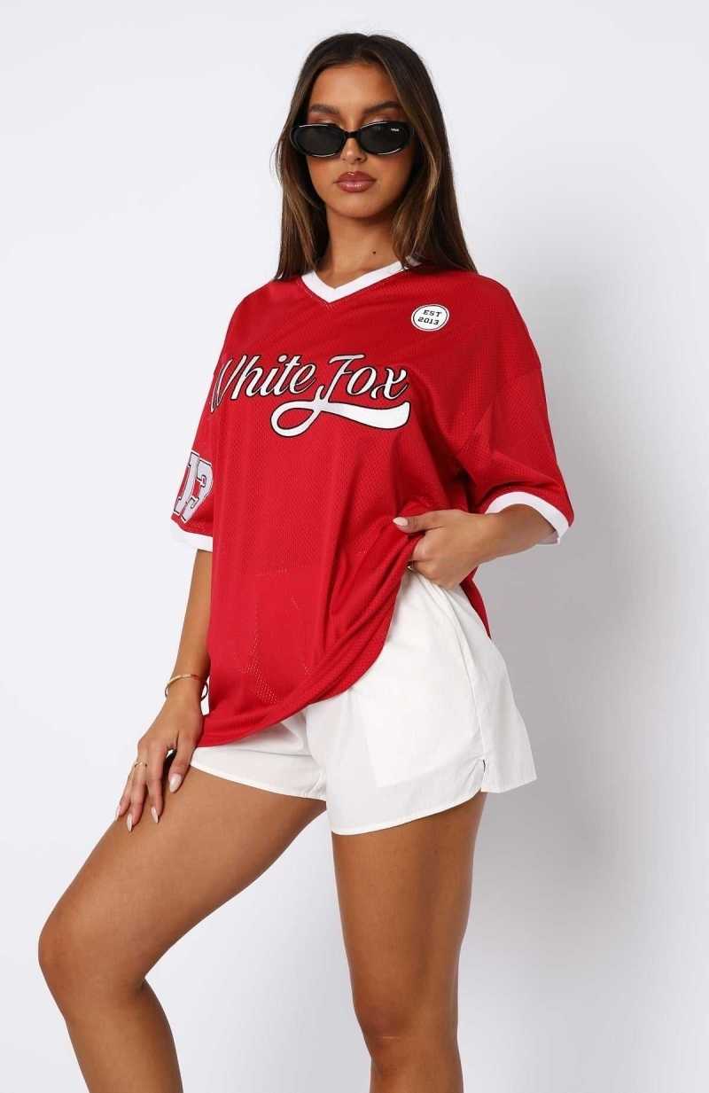 White Fox Hit A Home Run Oversized Jersey Red | AZSUTB-567