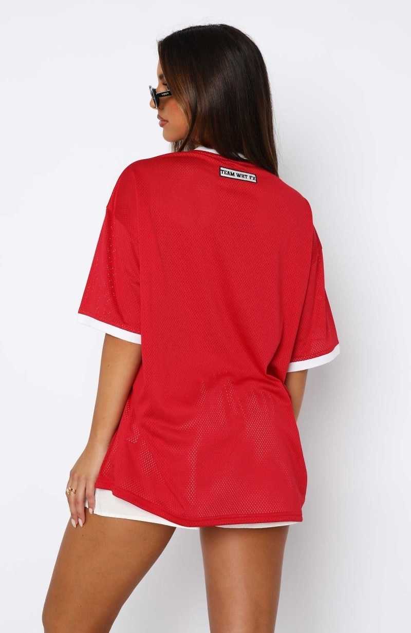White Fox Hit A Home Run Oversized Jersey Red | AZSUTB-567
