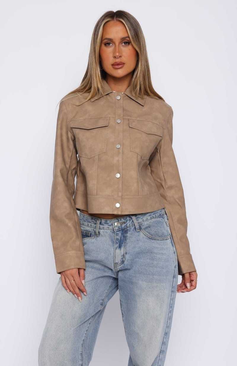White Fox Hold Tight PU Jacket Camel | HWKPZF-754