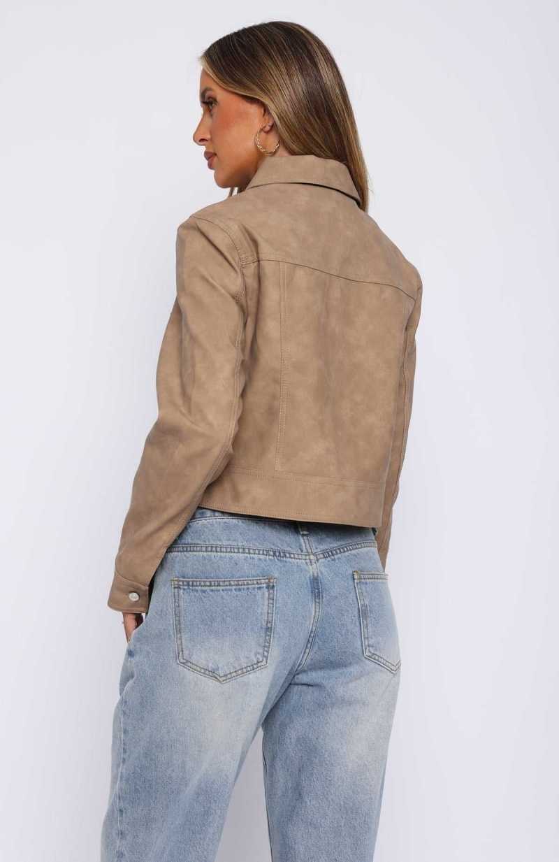 White Fox Hold Tight PU Jacket Camel | HWKPZF-754
