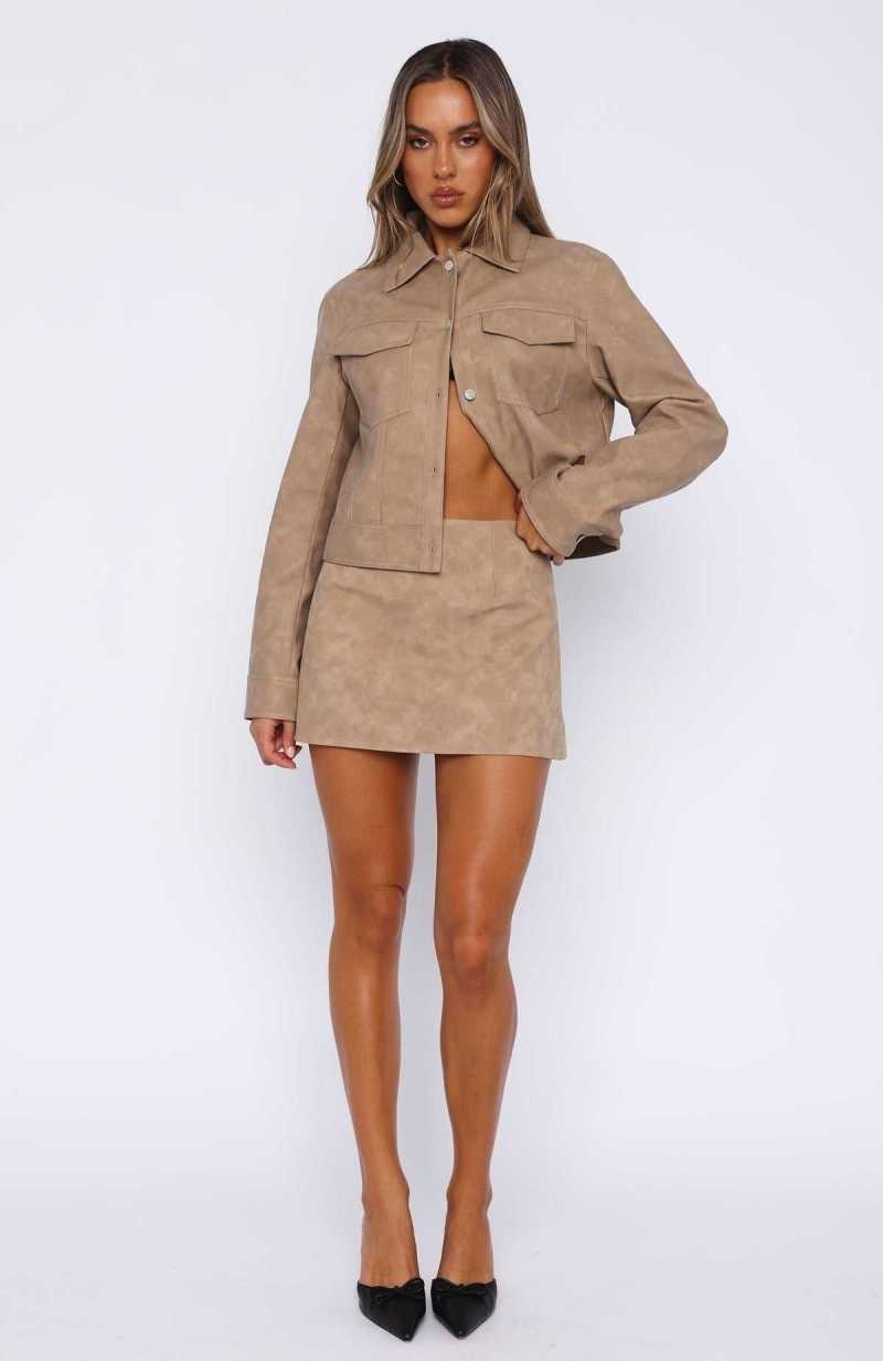 White Fox Hold Tight PU Jacket Camel | HWKPZF-754
