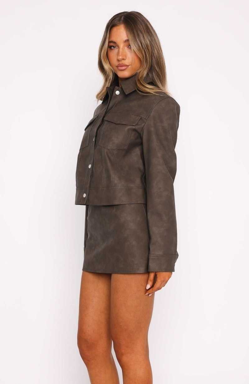 White Fox Hold Tight PU Jacket Dark Chocolate | QGXBPN-438