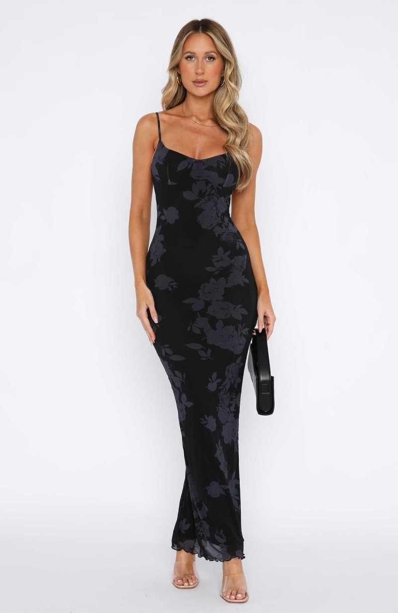 White Fox I Don't Miss You Maxi Dress Noir Rose | MOFJUR-327