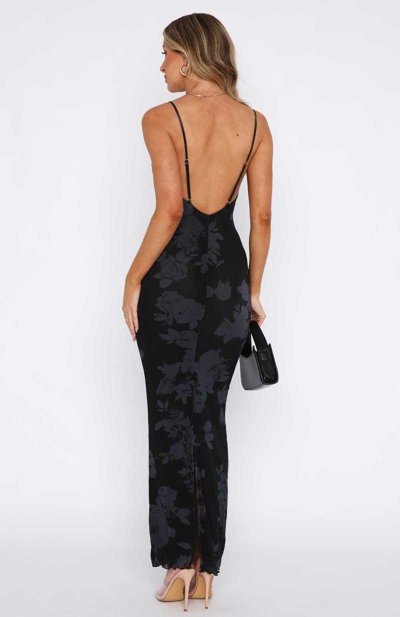 White Fox I Don't Miss You Maxi Dress Noir Rose | MOFJUR-327