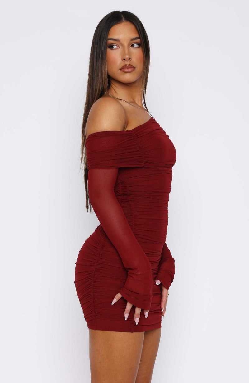 White Fox I Feel Love Long Sleeve Mini Dress Burgundy | IBYDKE-531