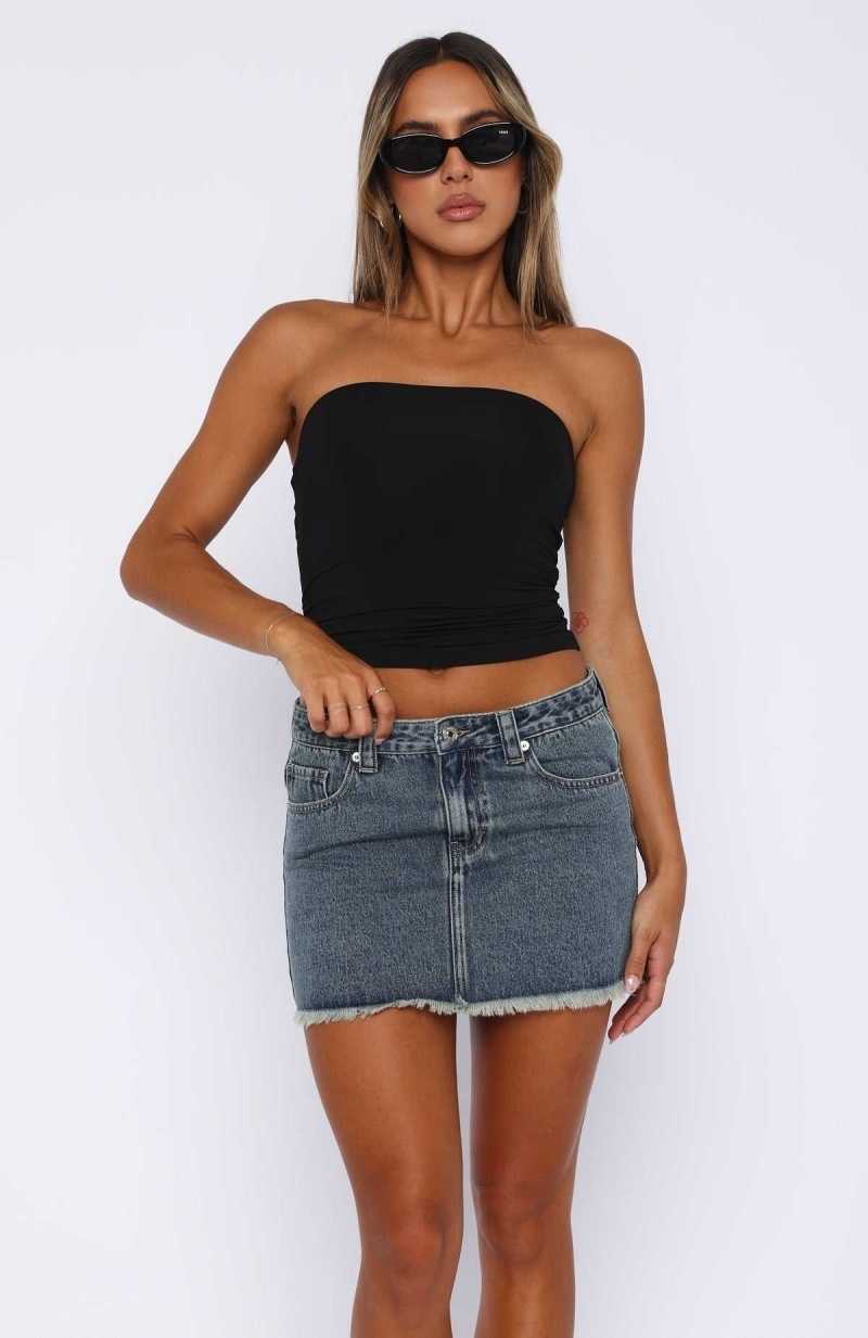 White Fox I Miss You Denim Mini Skirt Brown Blue Acid Wash | SFLCZY-407
