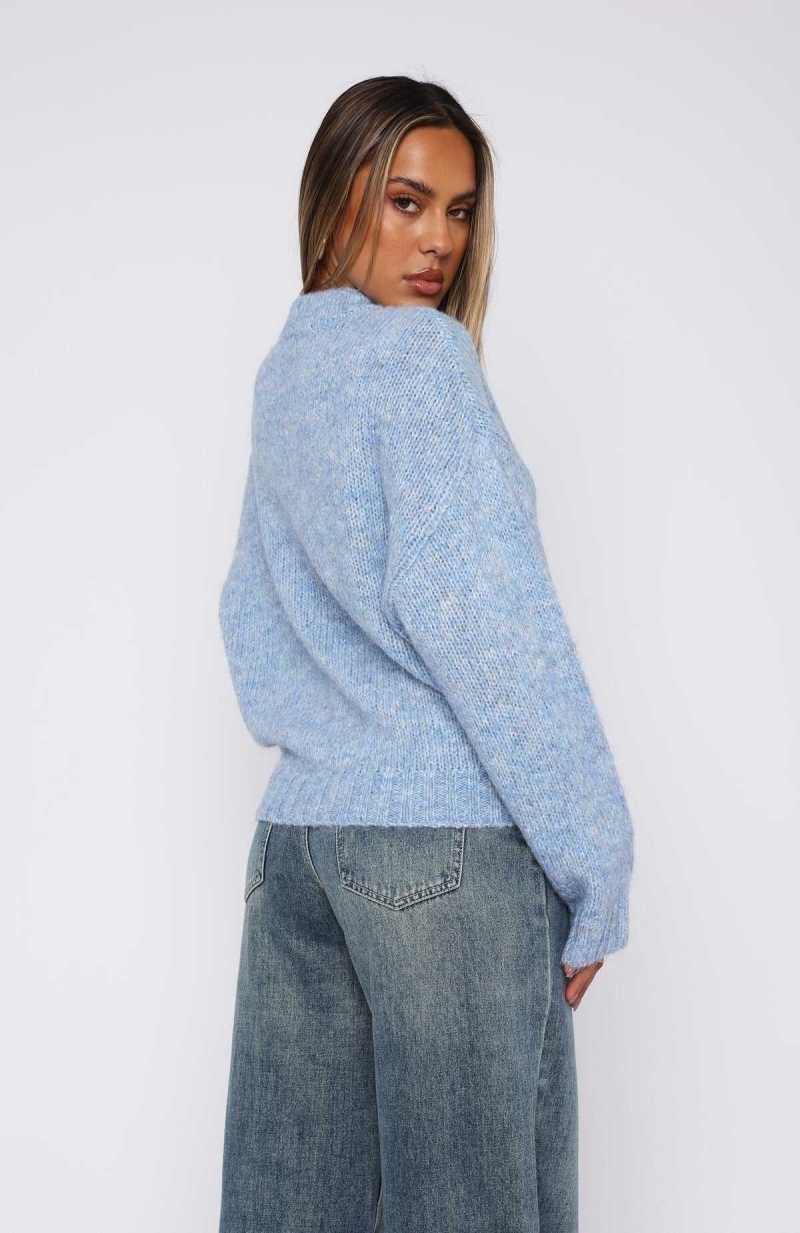 White Fox Ice Queen Knit Sweater Baby Blue | WMIZAG-519