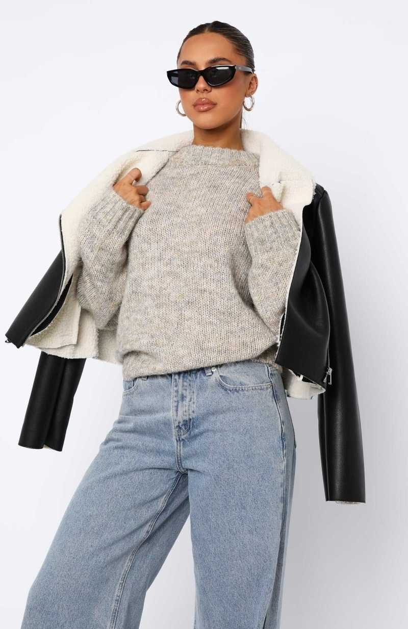 White Fox Ice Queen Knit Sweater Peppered Taupe | KAHBYV-923