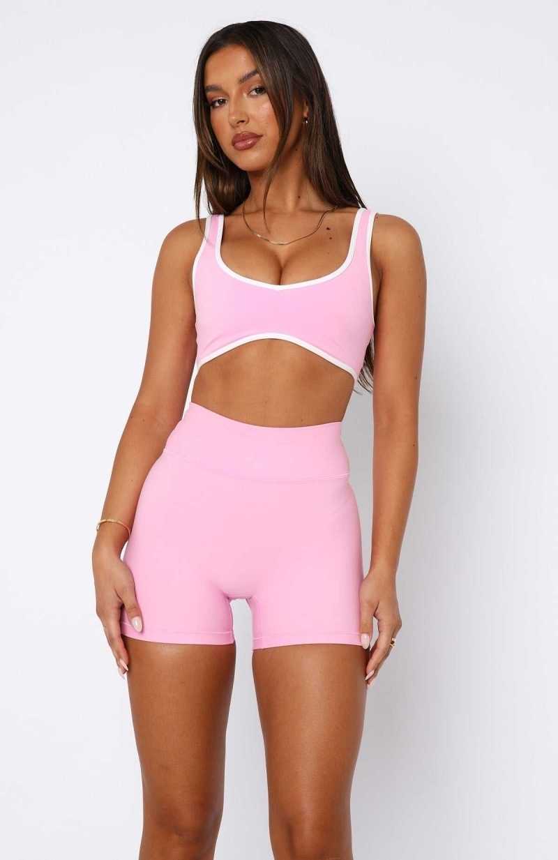White Fox I'll Prove It Sports Crop Baby Pink/White | GUZJQA-237