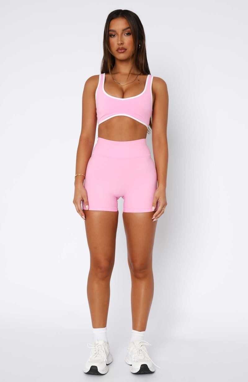 White Fox I'll Prove It Sports Crop Baby Pink/White | GUZJQA-237